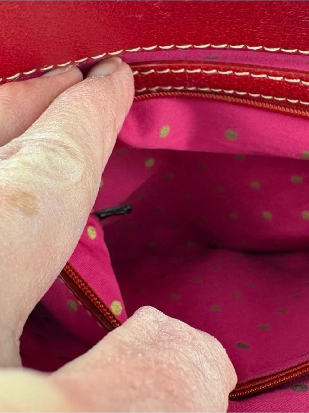 kate spade Red Pebbled Leather Structured Tote with Gold Accents